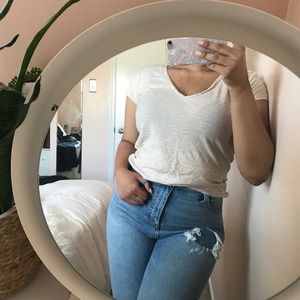 Club Monaco Striped V-Neck T Shirt